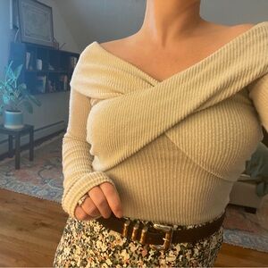 FREE PEOPLE Cream Off-Shoulder Sweater